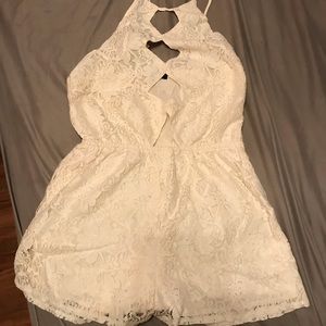 White Lace Romper with front cutouts